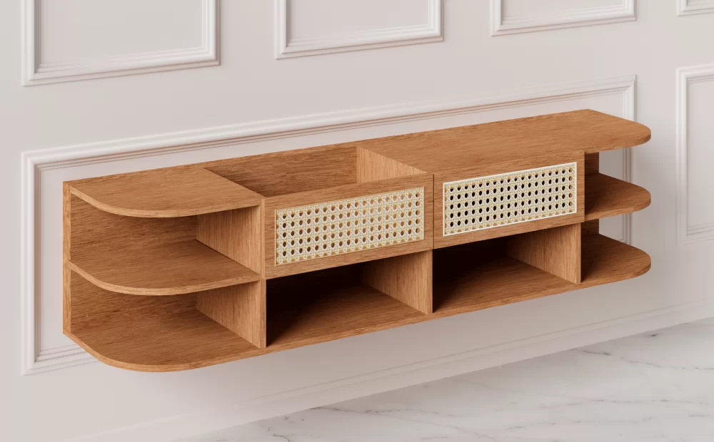 Perfeitamente acoplada ao sofá, a Sofa Table Alter combina estética natural e praticidade